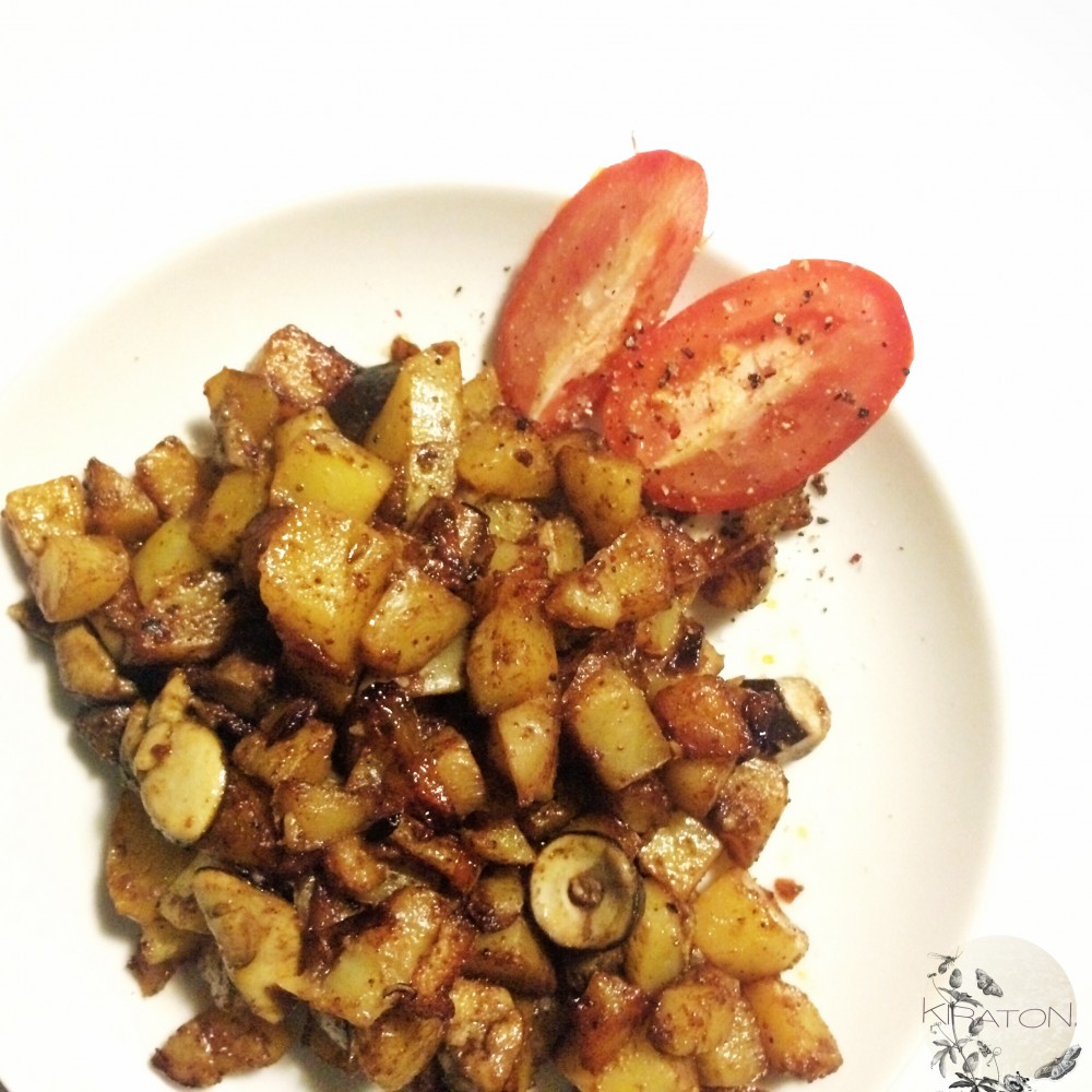 Es ist angerichtet: Kartoffel-Pilz-Pfanne.