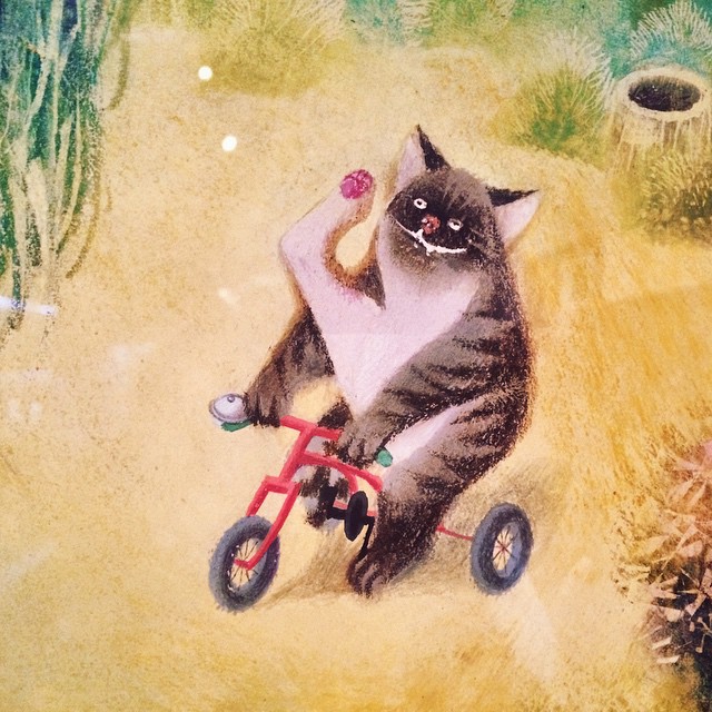 A cat takes a ride. Picture in the Jirího Trnky-exhibition.