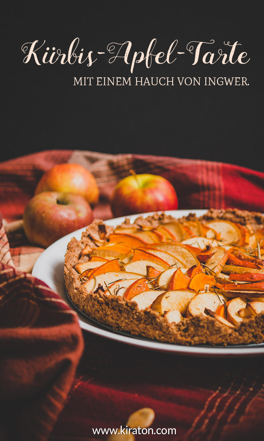 Titelbild: Kürbis-Apfel-Tarte mit einem Hauch von Ingwer. Der Herbst kann kommen.